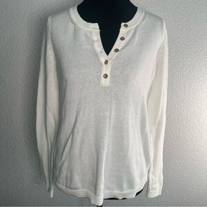 Lily Pulitzer Women's White Henley Sweater Gold Buttons Long Sleeve Size M